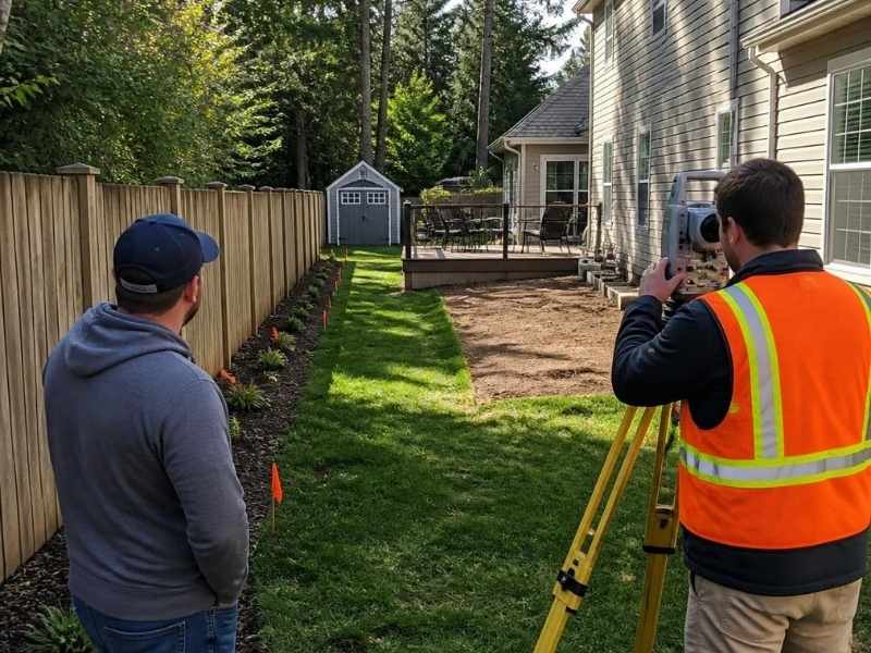 Surveyor checking property boundaries before a home improvement project in Atlanta Georgia
